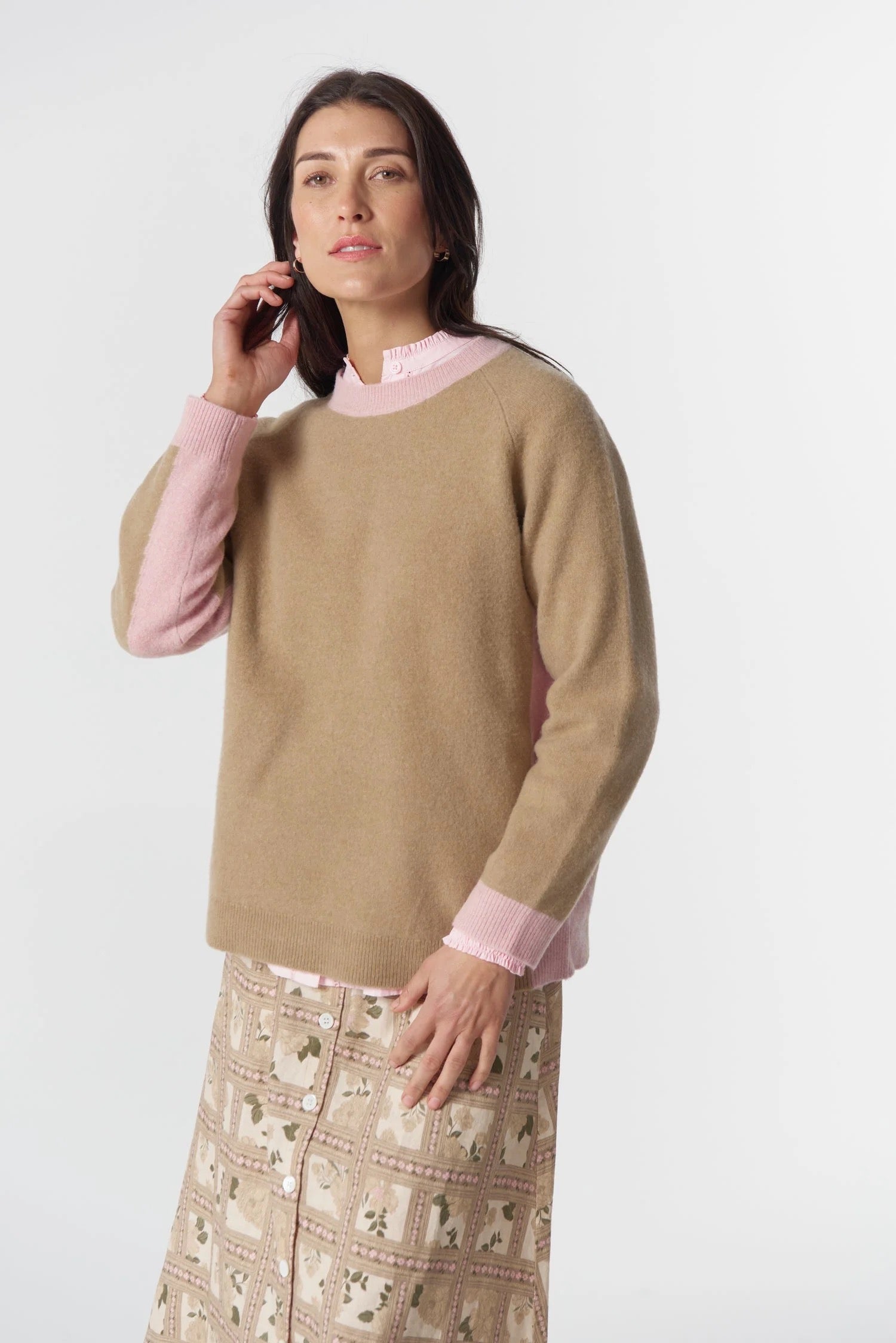 Drover Brushed Merino Jumper | Light Camel\Blush