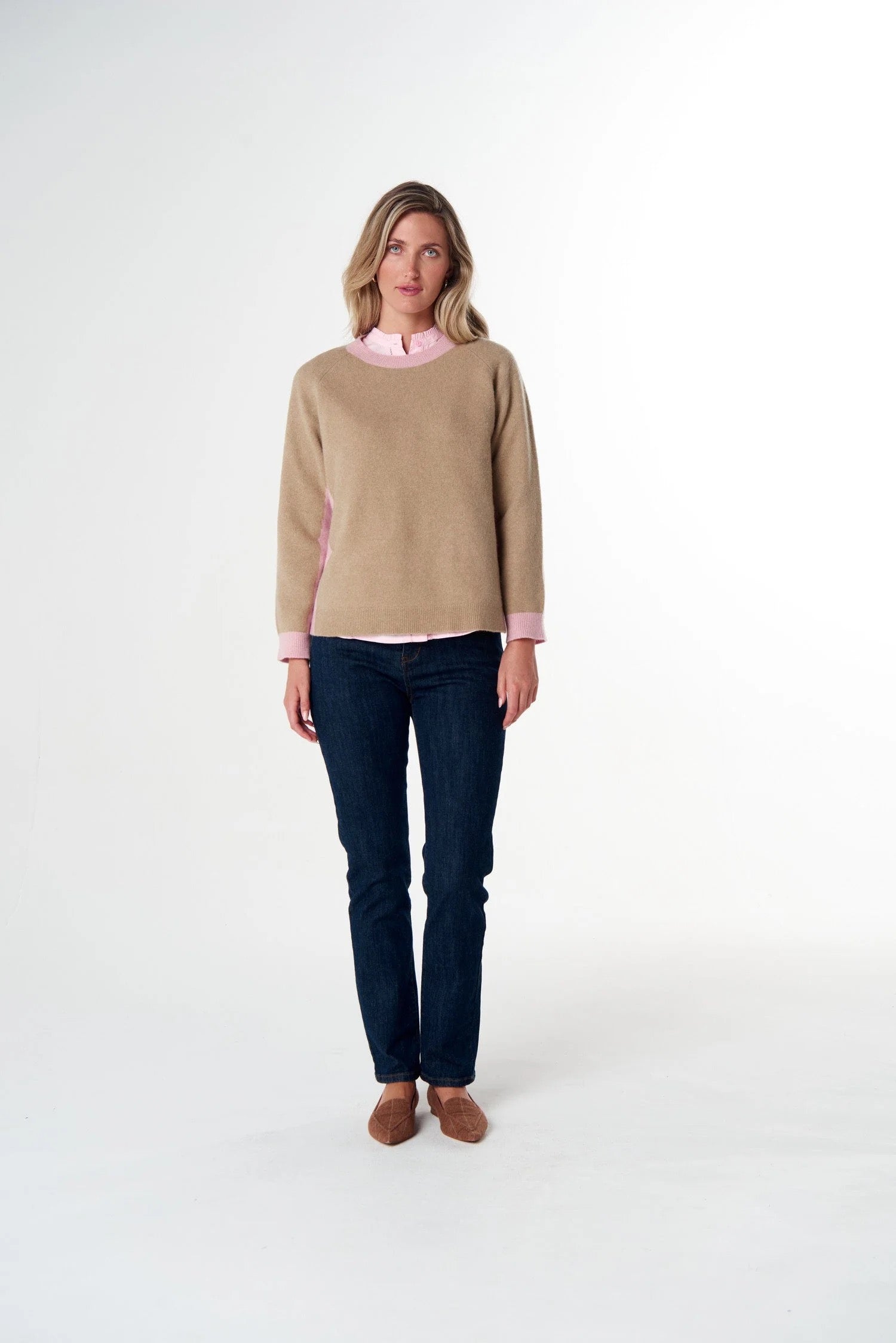 Drover Brushed Merino Jumper | Light Camel\Blush