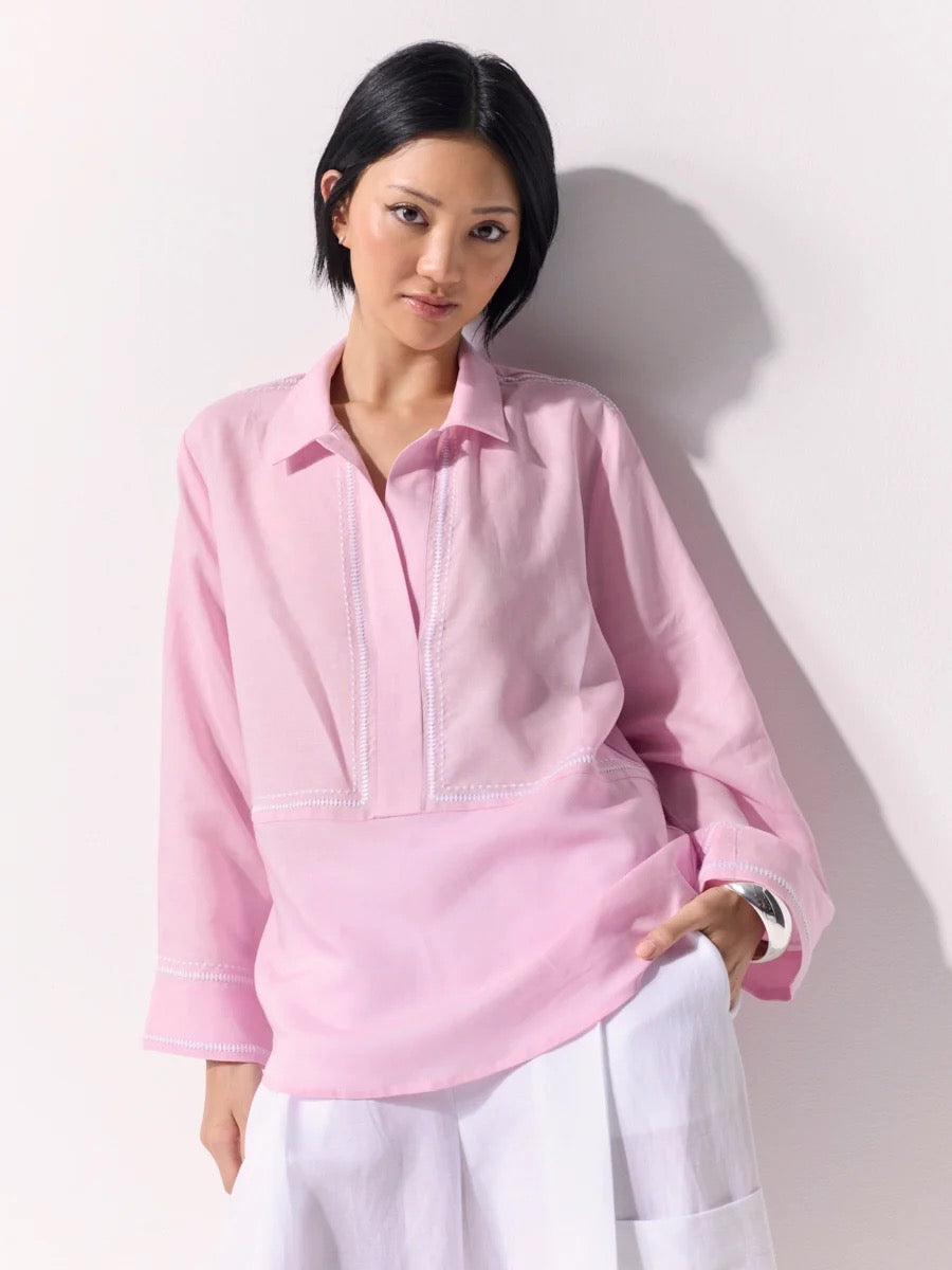 Embroidered Overshirt | Blush Pink