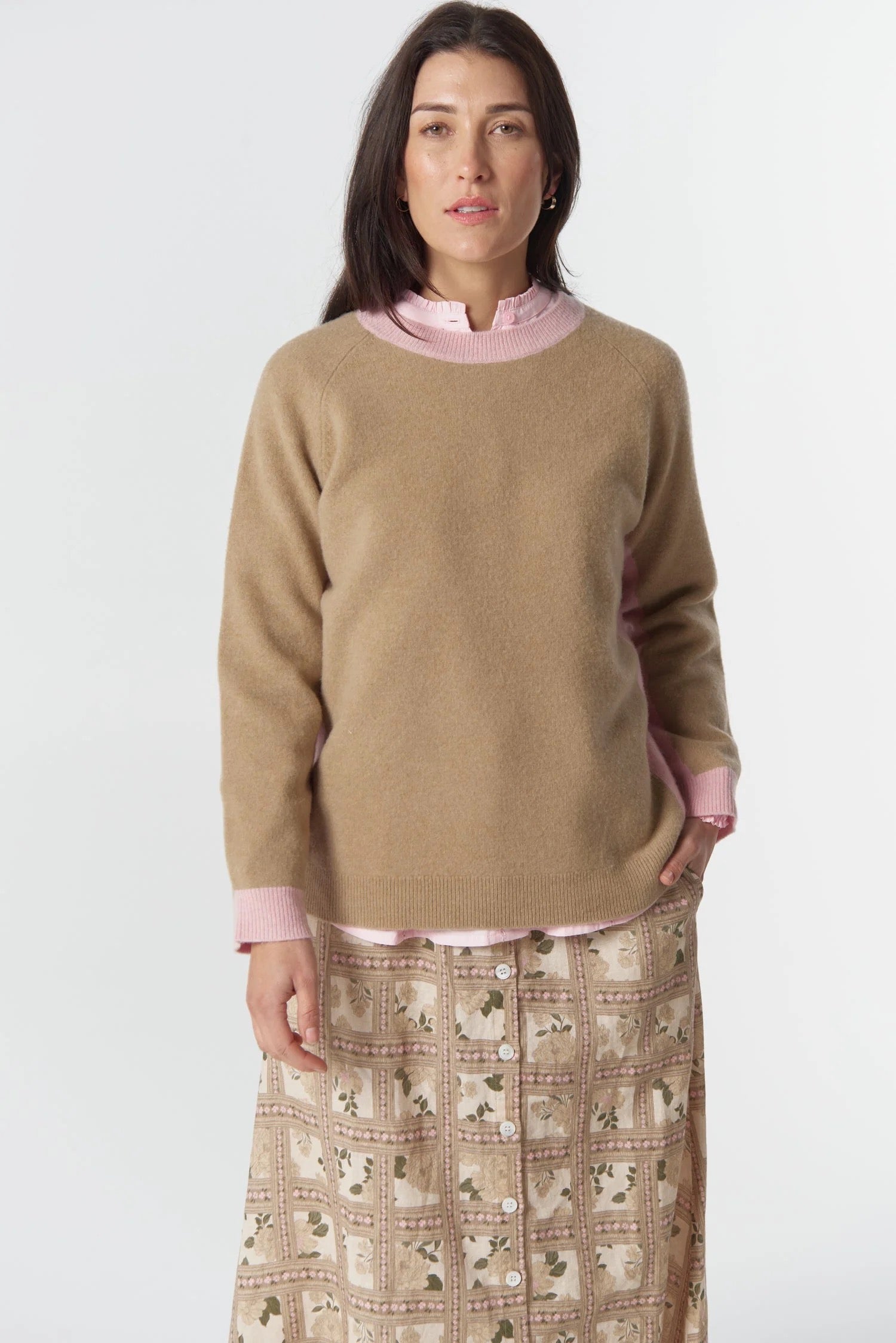 Drover Brushed Merino Jumper | Light Camel\Blush