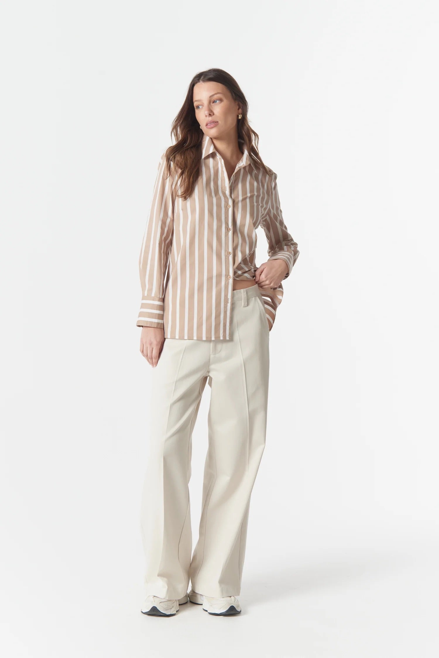 Most Wanted Striped Shirt | Camel/White