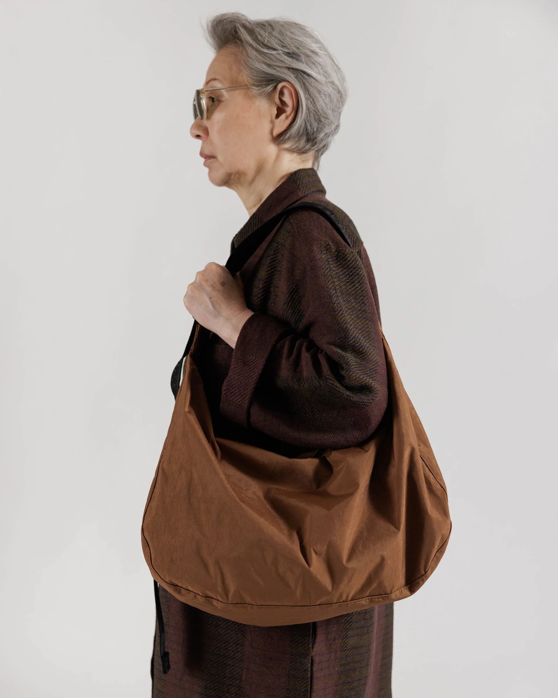 Large Nylon Crescent Bag | Brown