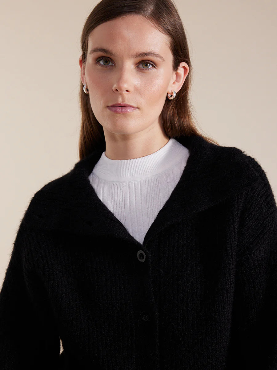Long Sleeve Deep Collar Cardigan | Black - Marco Polo - Beechworth Emporium