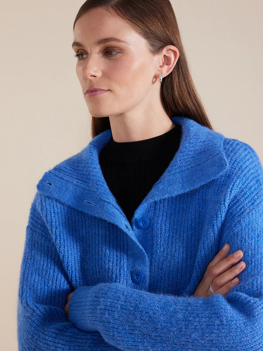 Long Sleeve Deep Collar Cardigan | Blue Quartz - Marco Polo - Beechworth Emporium