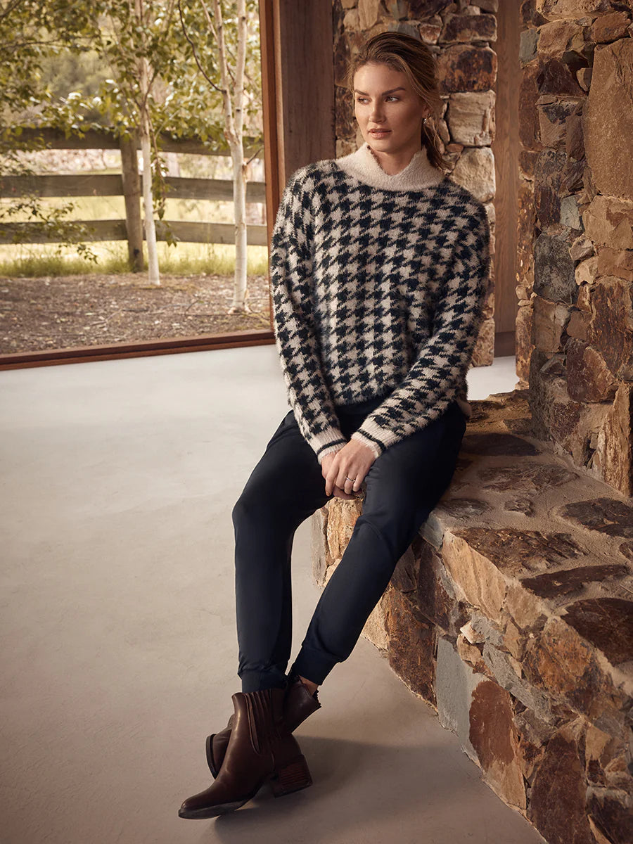 Long Sleeve Houndstooth Sweater - Marco Polo - Beechworth Emporium