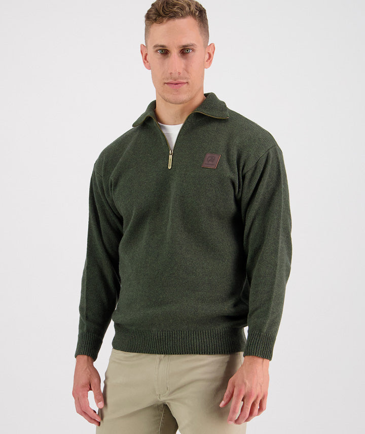 Mariner Wool Zip Neck Sweater | Olive - Swanndri - Beechworth Emporium