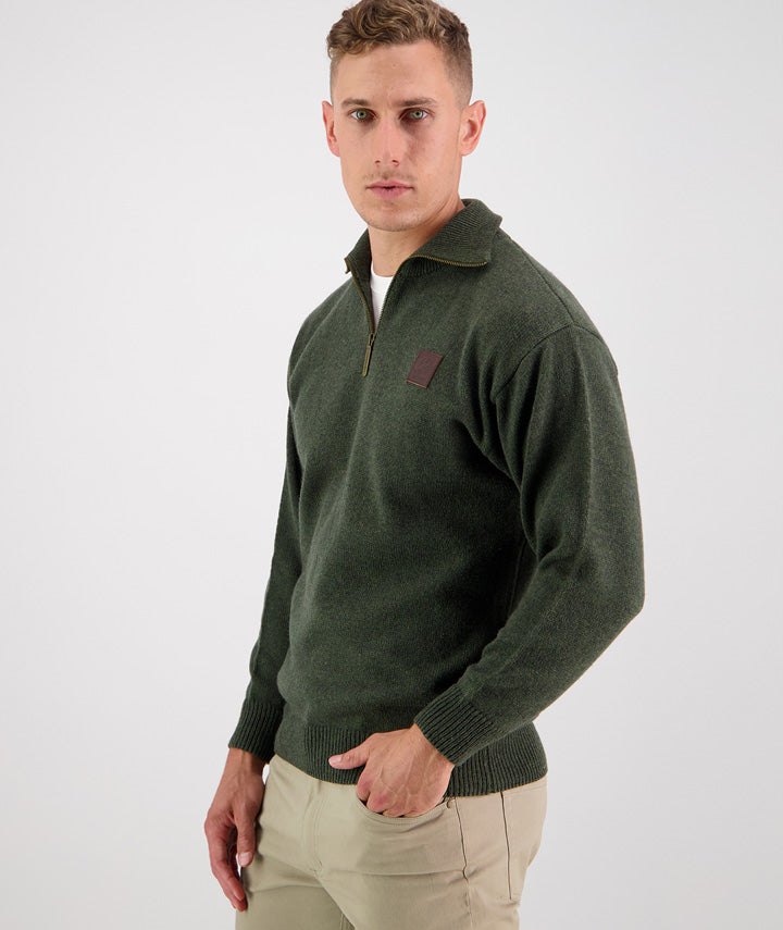 Mariner Wool Zip Neck Sweater | Olive - Swanndri - Beechworth Emporium