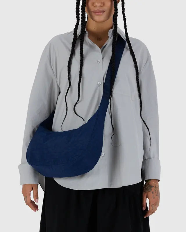 Medium Nylon Crescent Bag | Navy