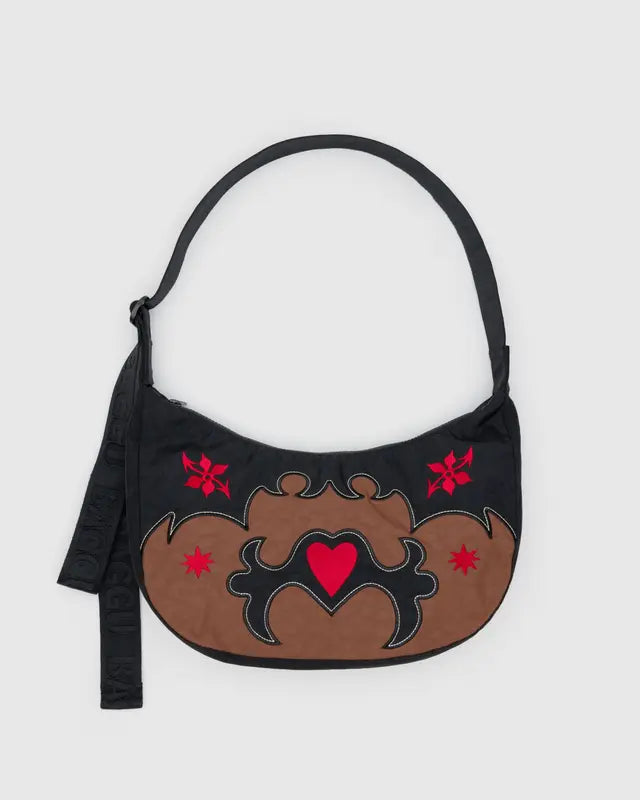 Medium Nylon Crescent Bag | Western Appliqué