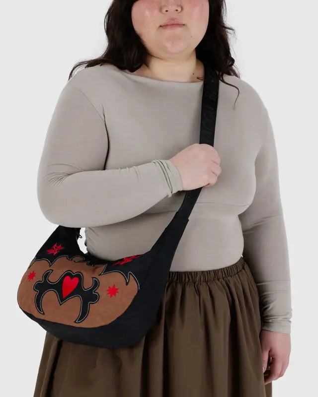 Medium Nylon Crescent Bag | Western Appliqué