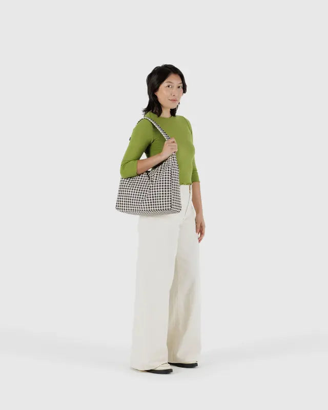 Nylon Shoulder Bag | Black & White Gingham