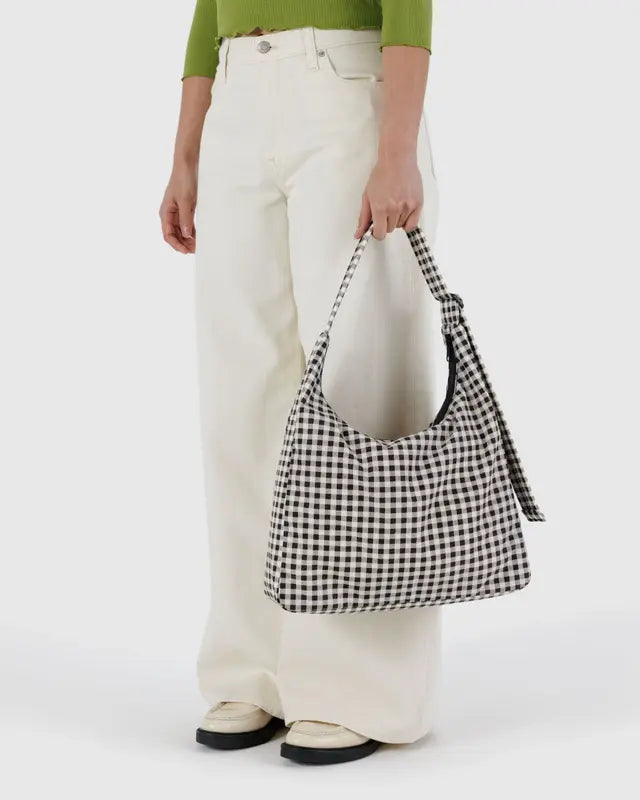 Nylon Shoulder Bag | Black & White Gingham