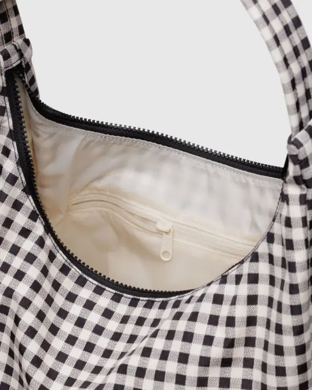 Nylon Shoulder Bag | Black & White Gingham