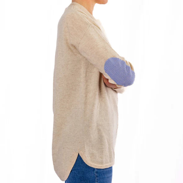 Oatmeal Swing Jumper with Blue & White Stripe Patches -  - Beechworth Emporium
