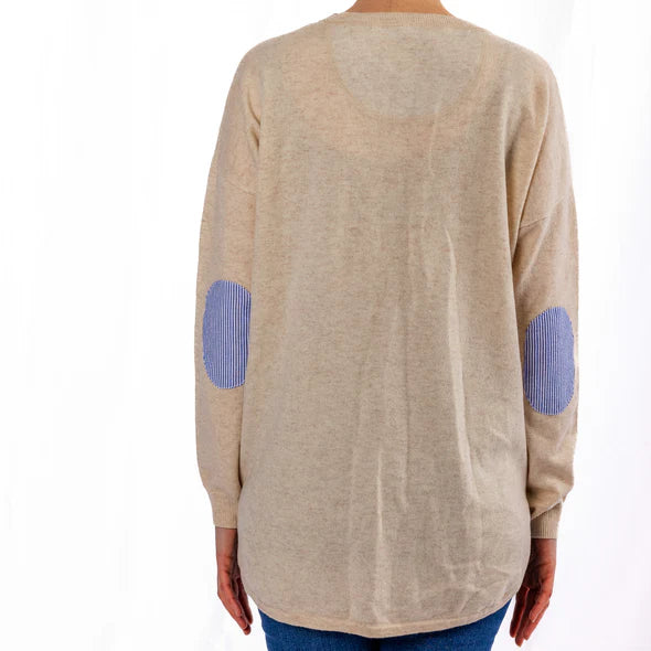 Oatmeal Swing Jumper with Blue & White Stripe Patches -  - Beechworth Emporium