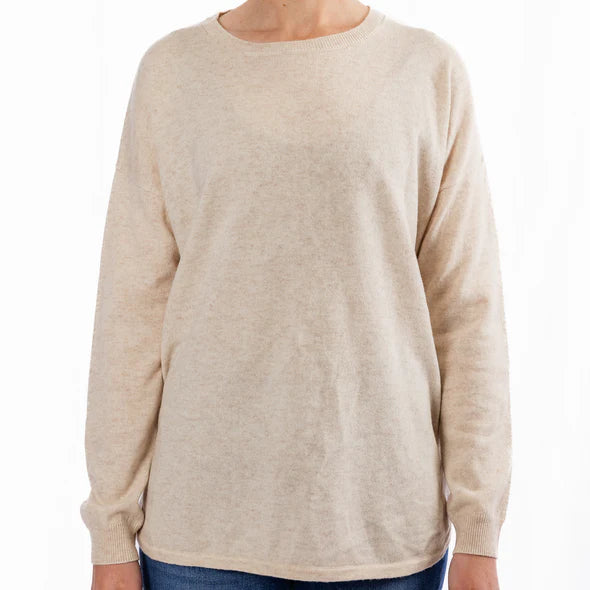 Oatmeal Swing Jumper with Blue & White Stripe Patches -  - Beechworth Emporium