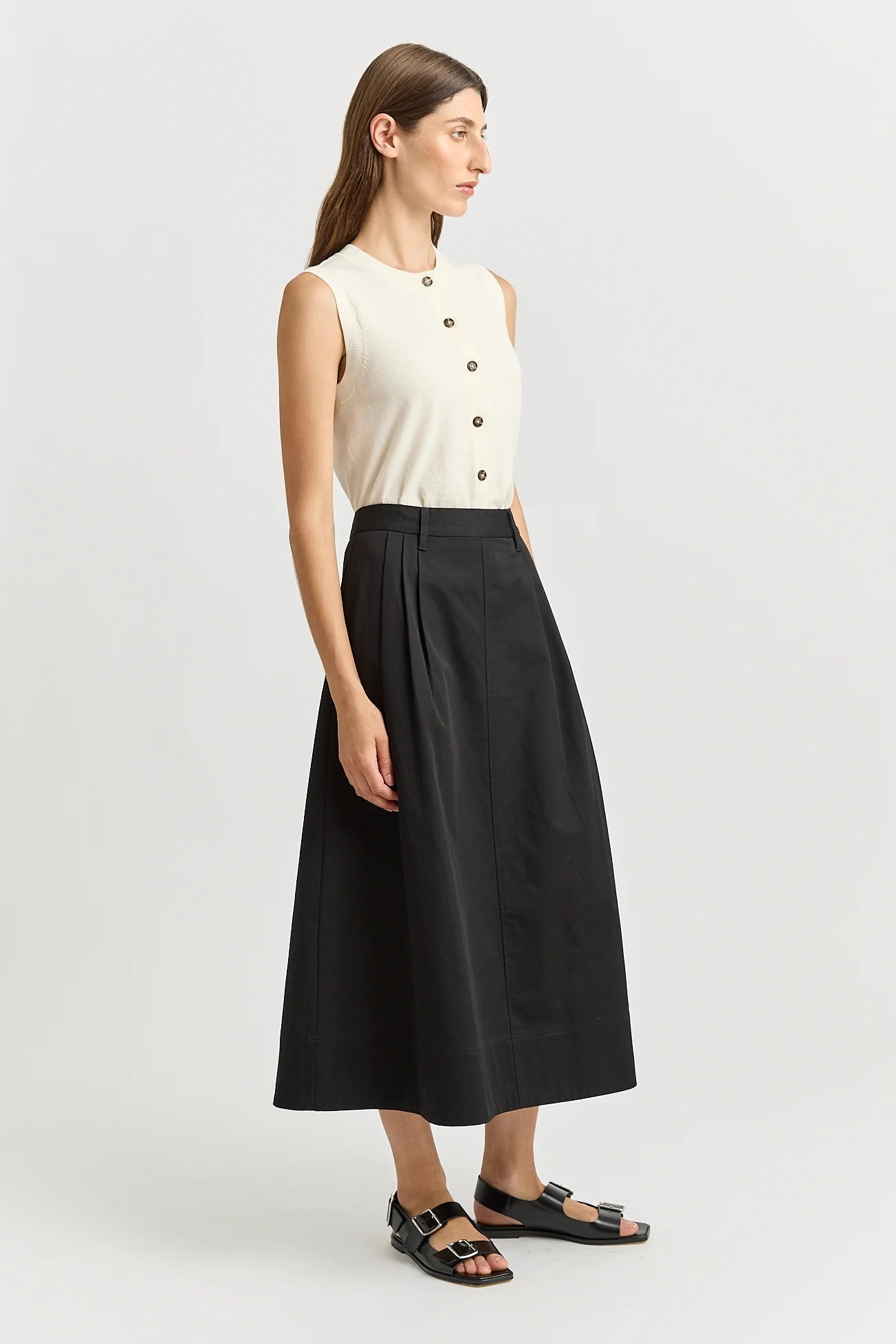 Pleat Detail Midi Skirt