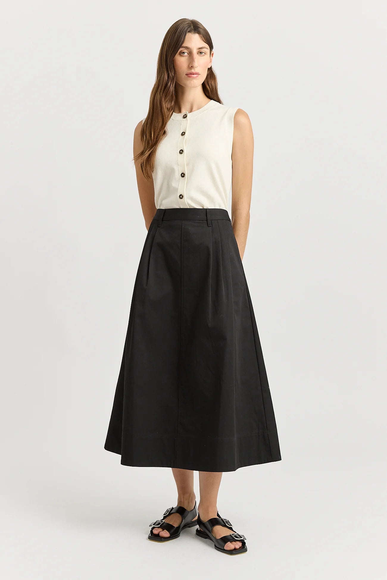 Pleat Detail Midi Skirt