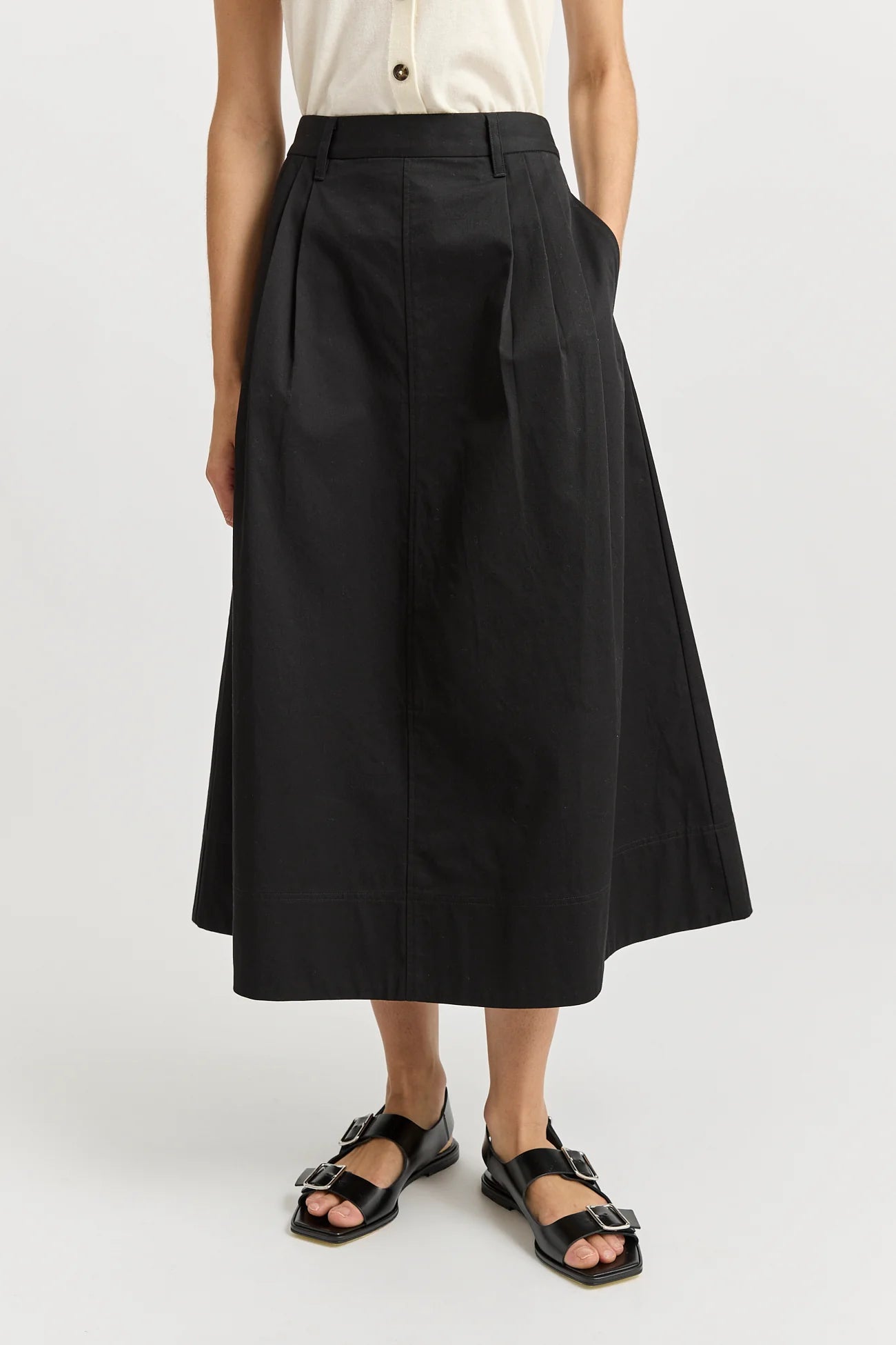 Pleat Detail Midi Skirt
