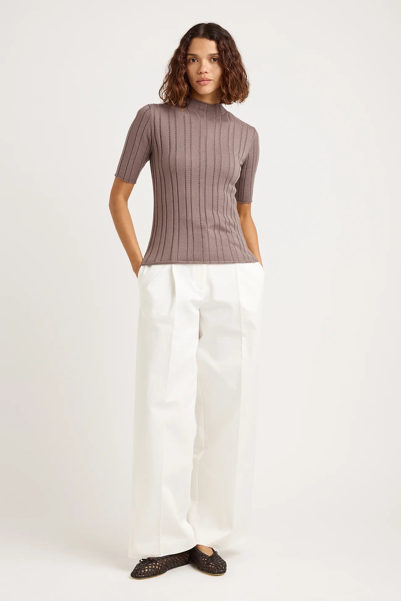 Pointelle Knit Top | Taupe -  - Beechworth Emporium