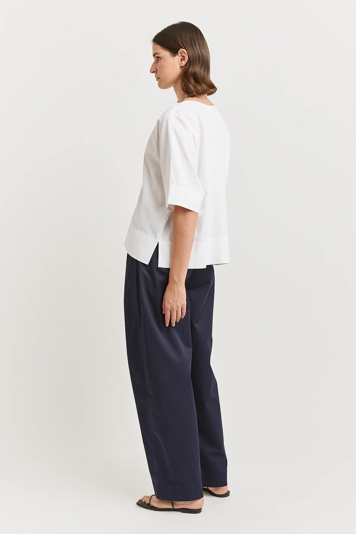 Poplin Split Kneck Top | White