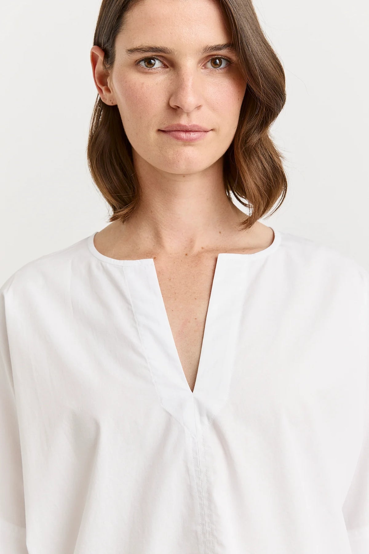 Poplin Split Kneck Top | White