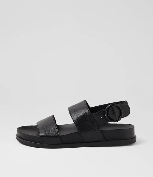 Quiffle Black Leather Sandal