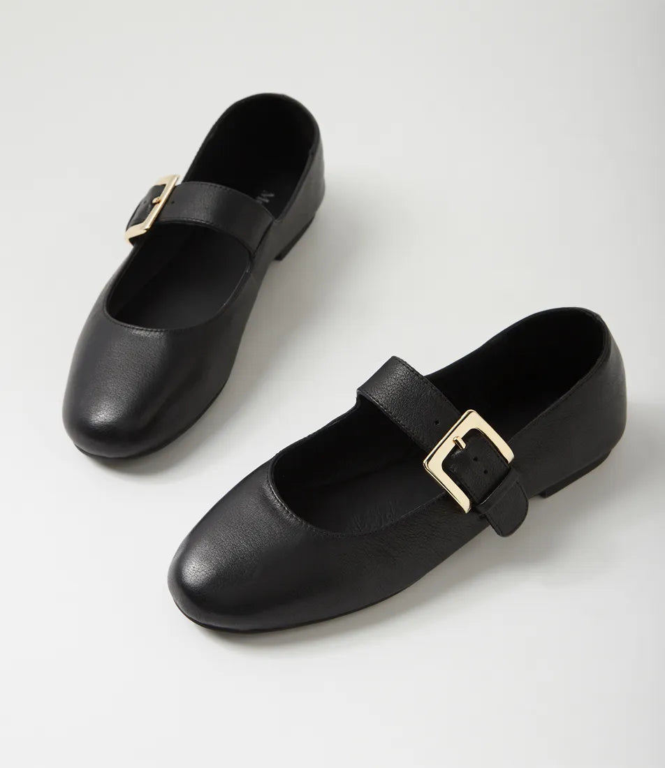 Ranilla Black Leather Flat Shoes - - Beechworth Emporium