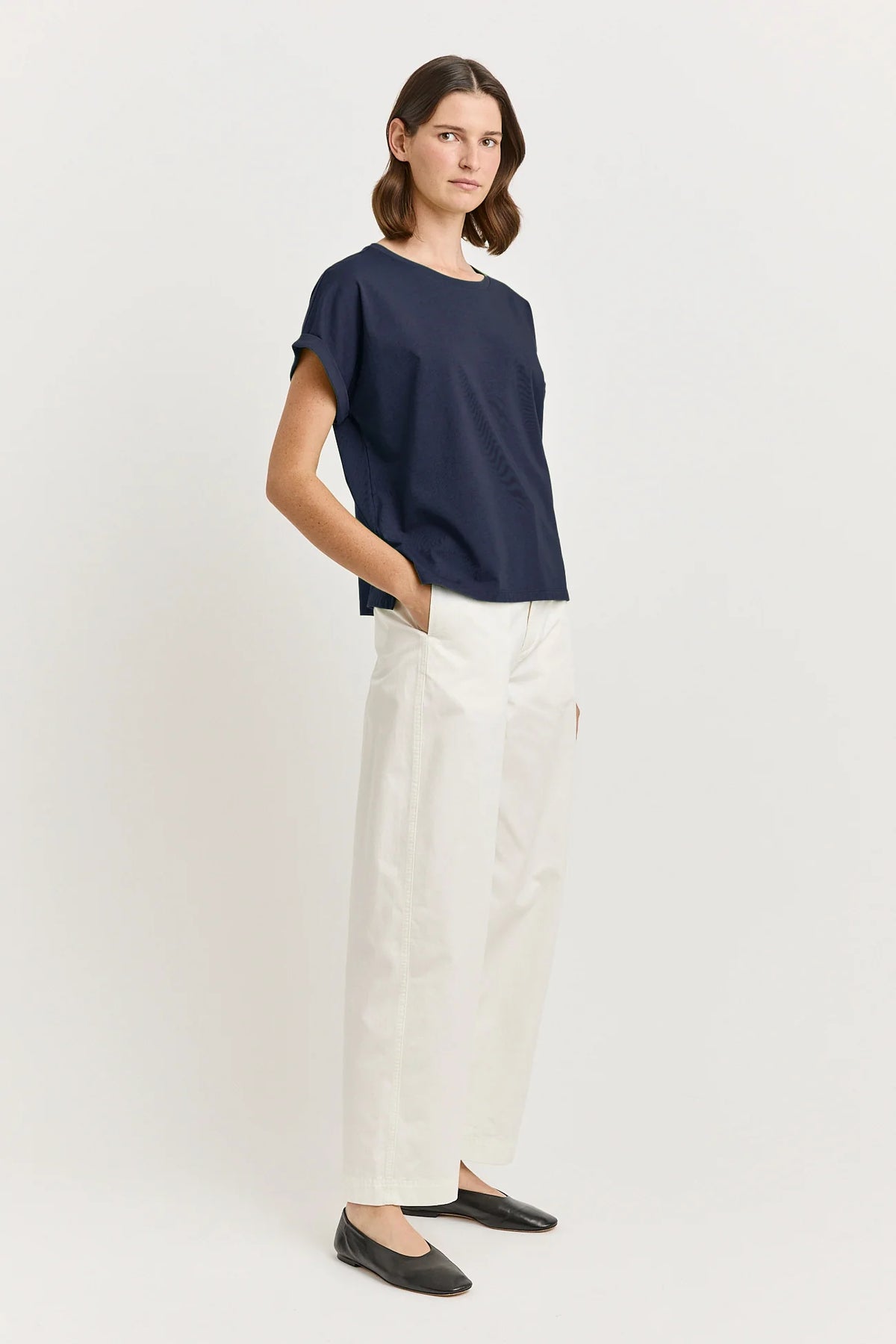Roll Sleeve Tee Organic Cotton | Navy