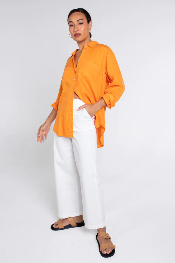 Boyfriend Linen Shirt | Bird of Paradise Orange - Hut Clothing - Beechworth Emporium