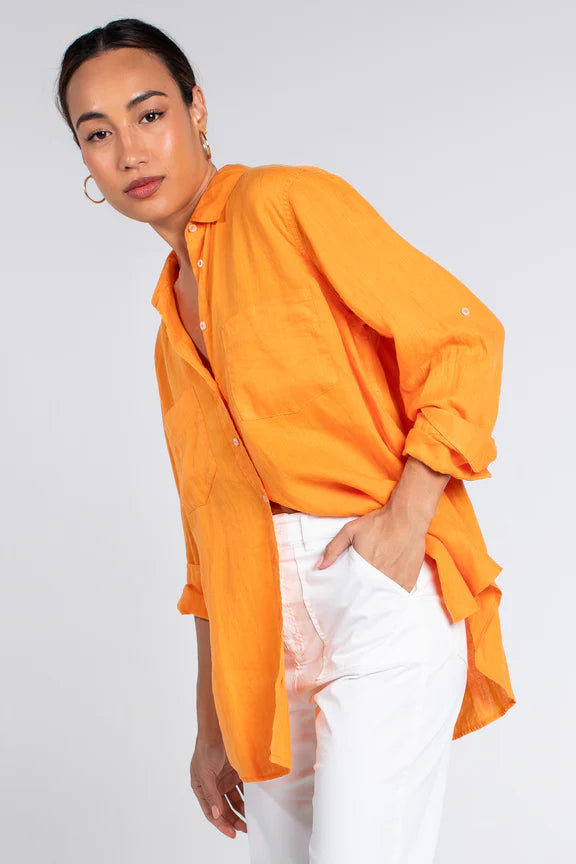 Boyfriend Linen Shirt | Bird of Paradise Orange - Hut Clothing - Beechworth Emporium