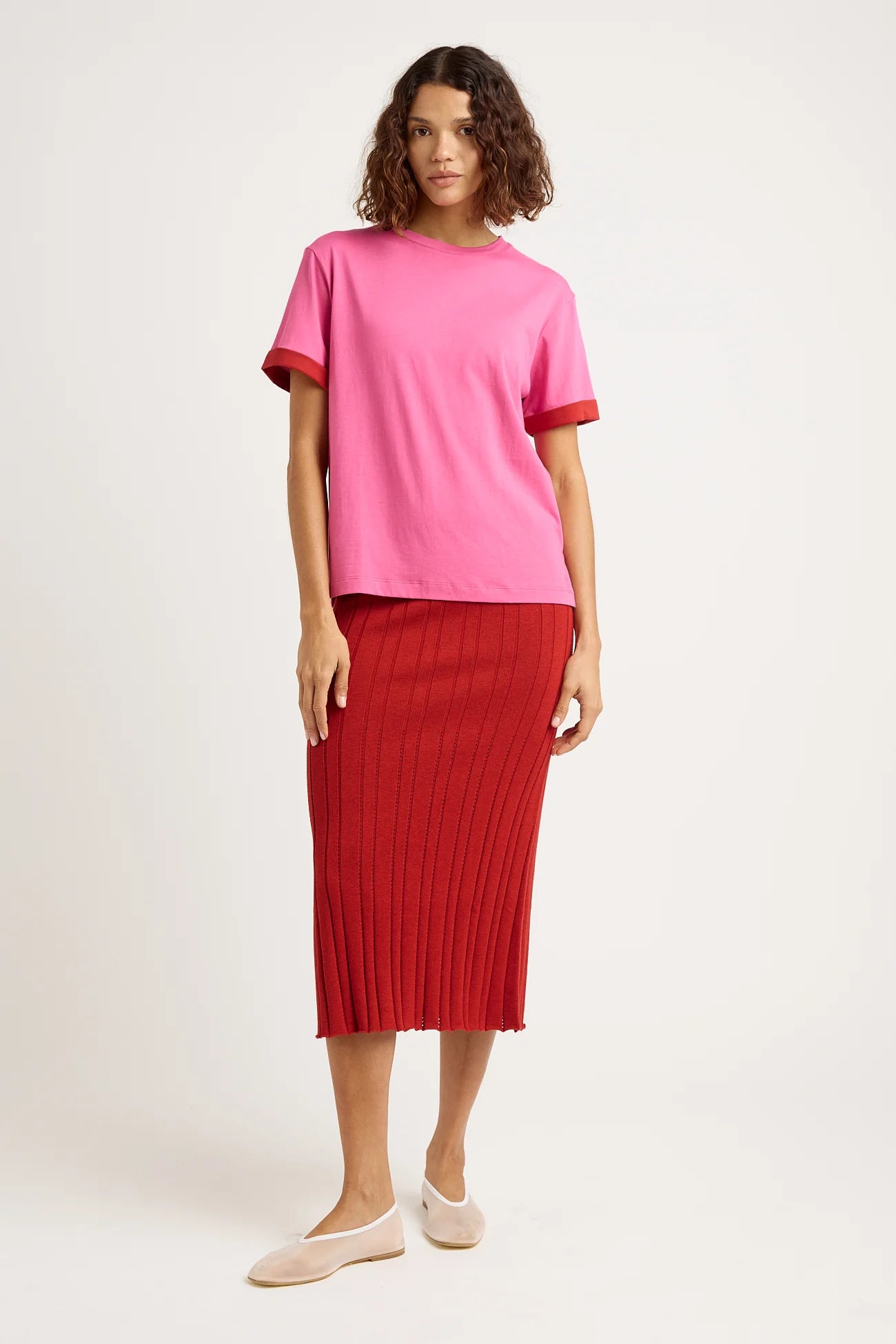 Supima® Contrast Sleeve Tee | Amaranth -  - Beechworth Emporium