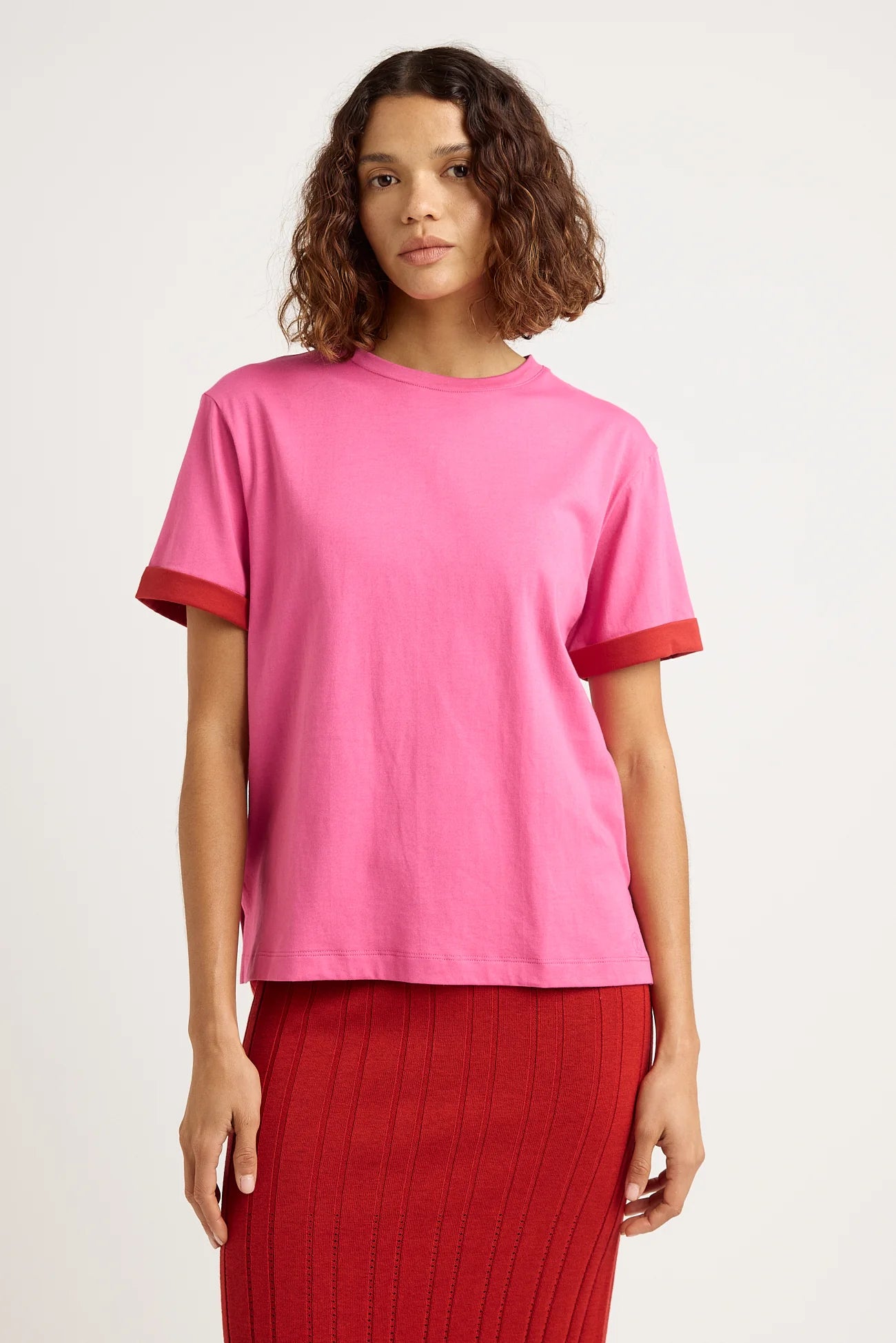 Supima® Contrast Sleeve Tee | Amaranth -  - Beechworth Emporium