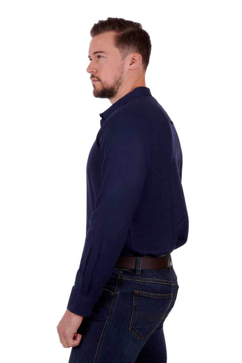 Louis Tailored Long Sleeve Shirt | Navy - Thomas Cook - Beechworth Emporium