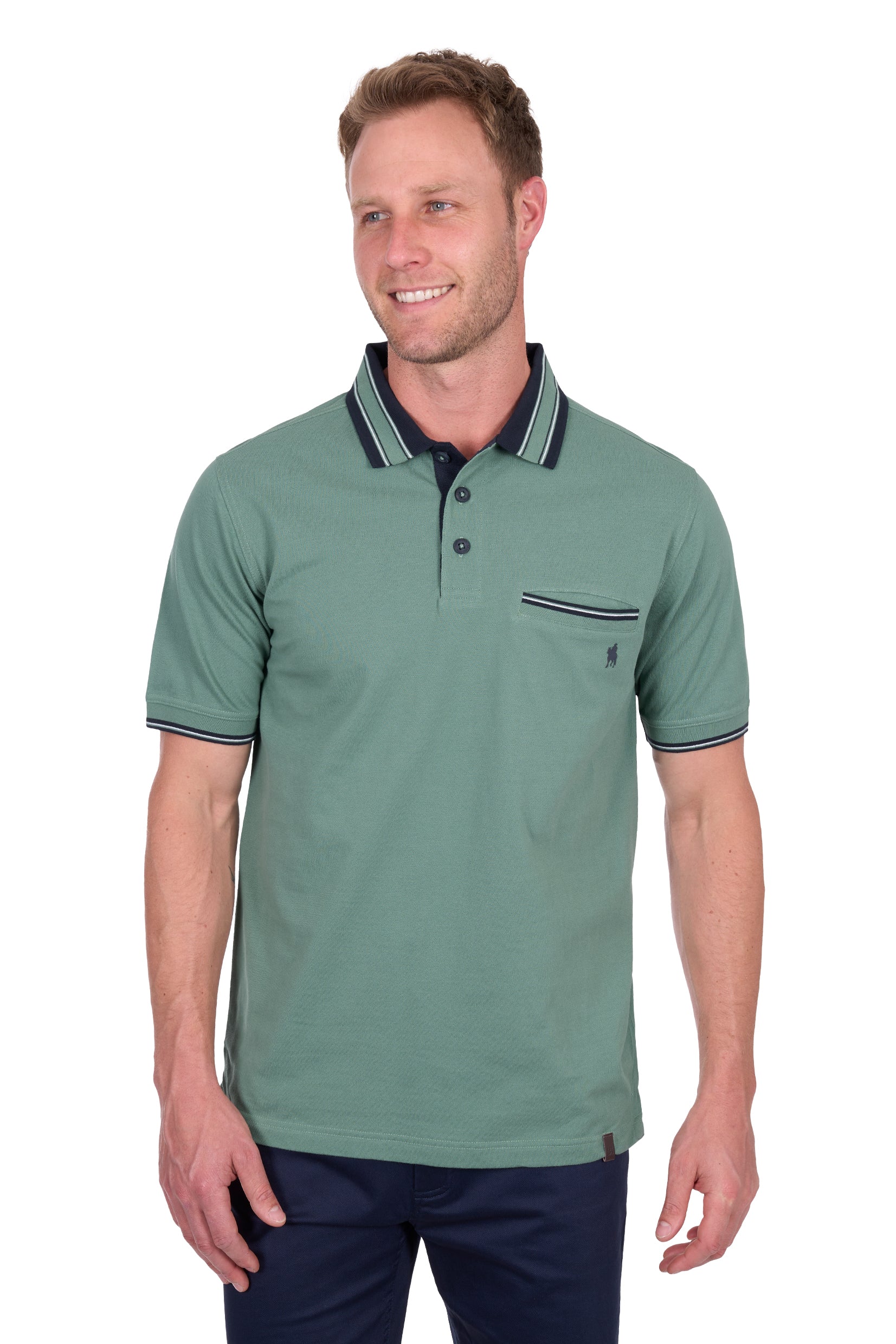 Ben Tailored 1 Pocket Short Sleeve Polo | Sage