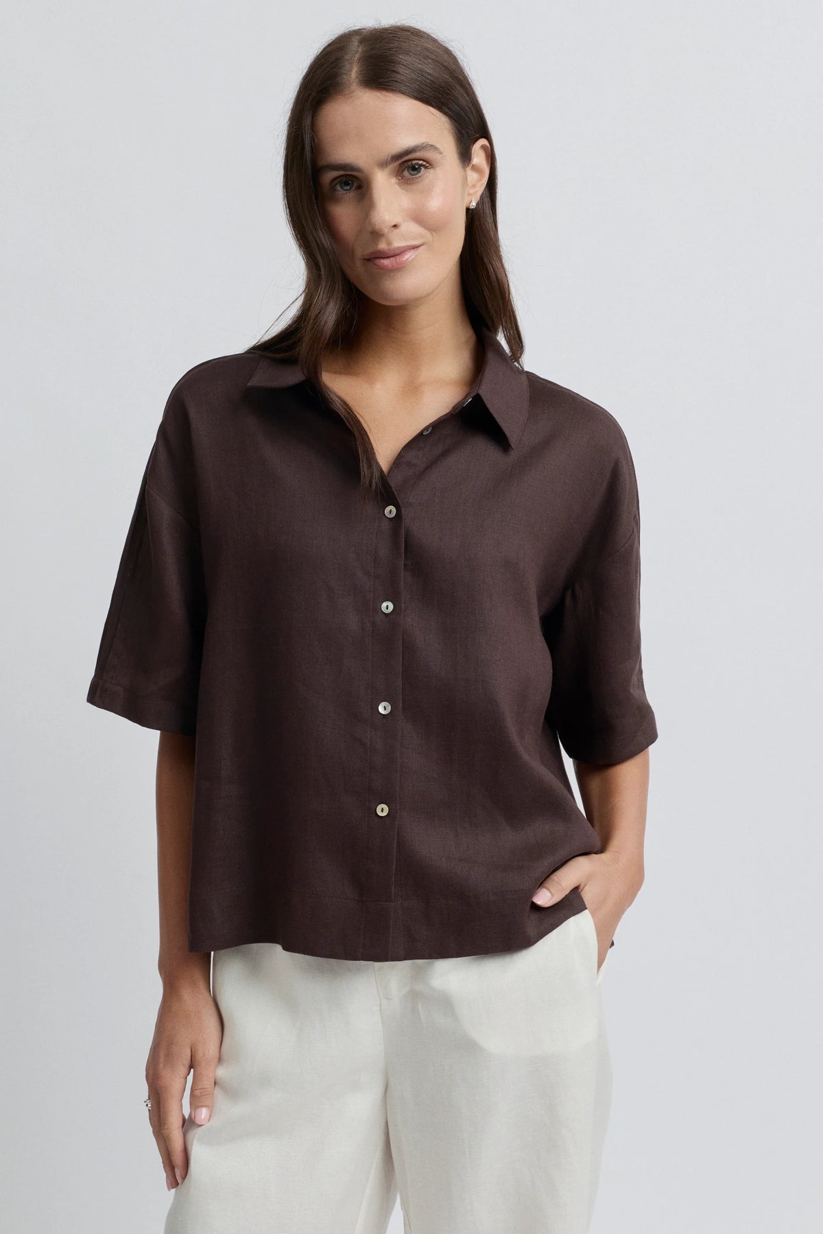 Tirari Short Sleeve Linen Essence Shirt | Coco