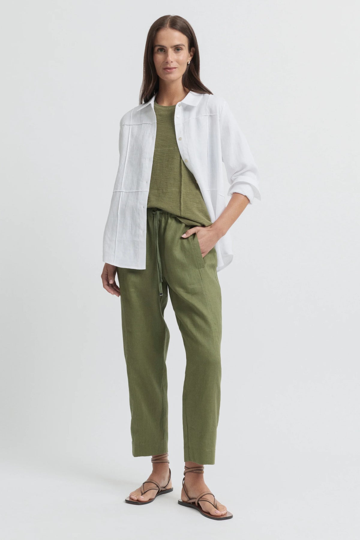 Tirari Slim Leg Linen Pant | Moss
