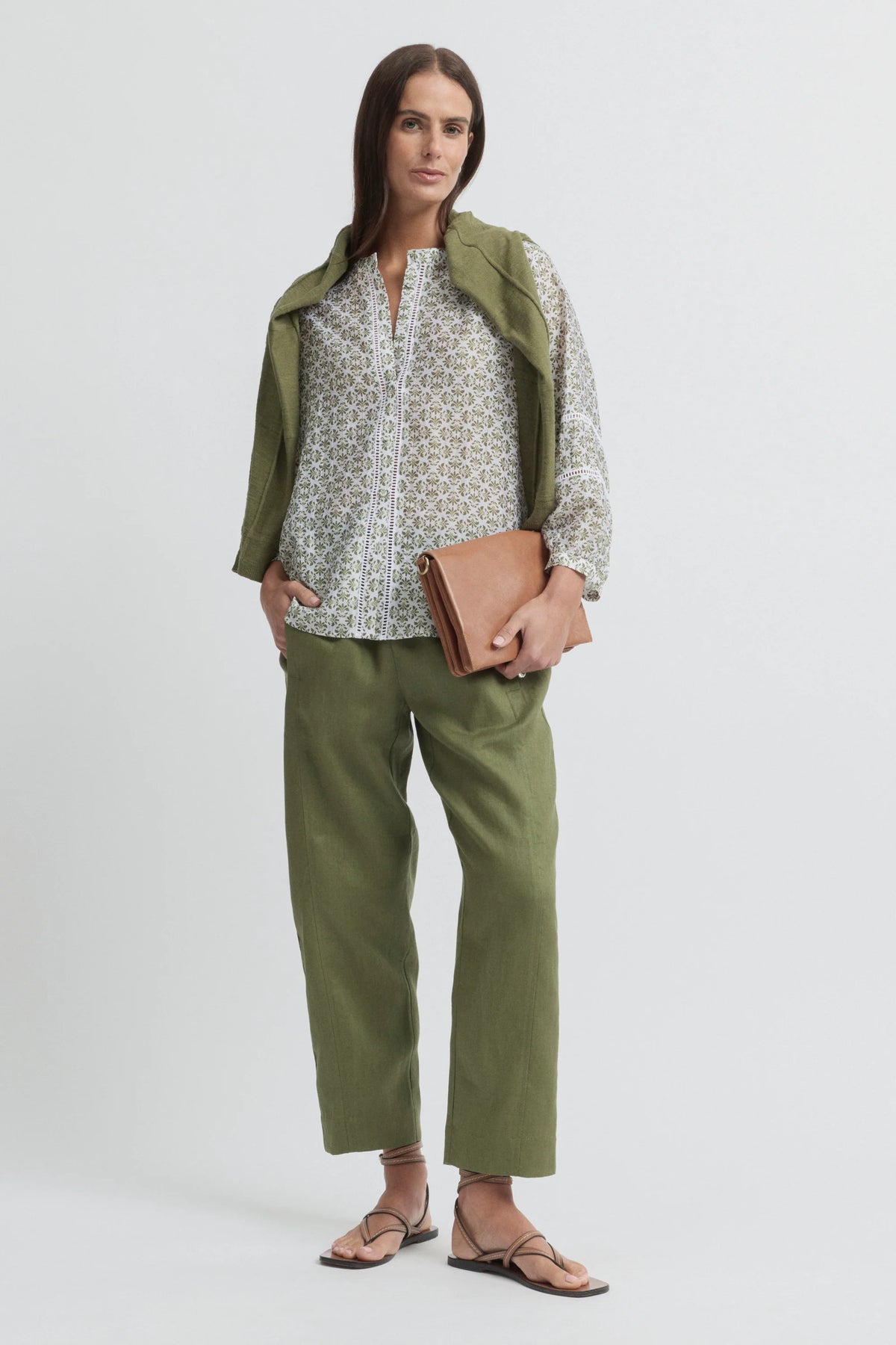 Tirari Slim Leg Linen Pant | Moss
