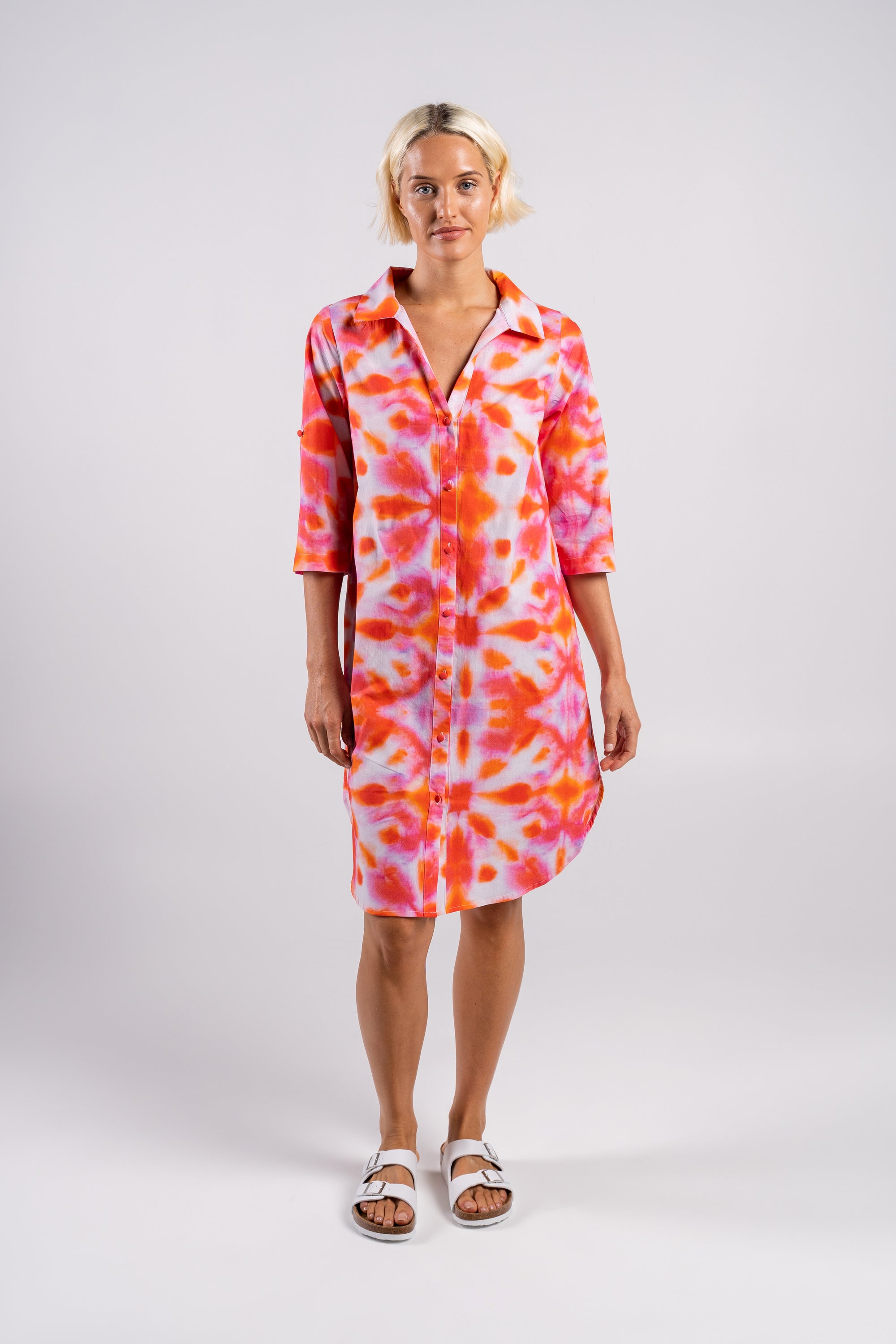 Cotton Collared Shirt Dress | Pink Tie Dye - Wear Colour - Beechworth Emporium