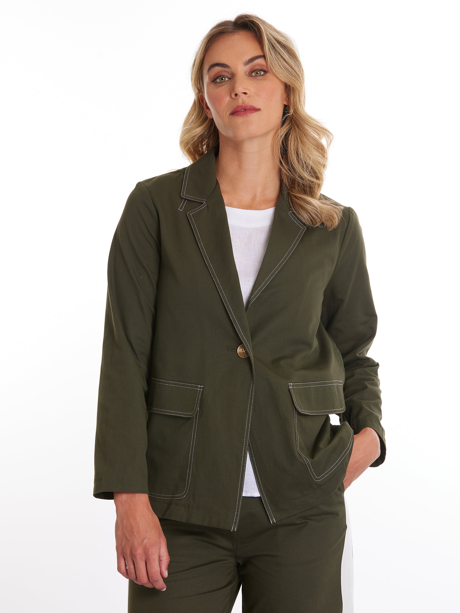 Cotton Blend Top Stitch Jacket - Marco Polo - Beechworth Emporium