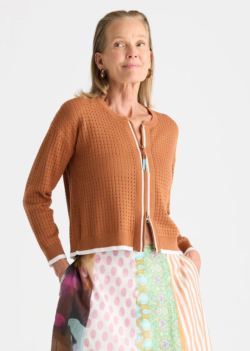 Pointelle Zip Cardi | Toffee