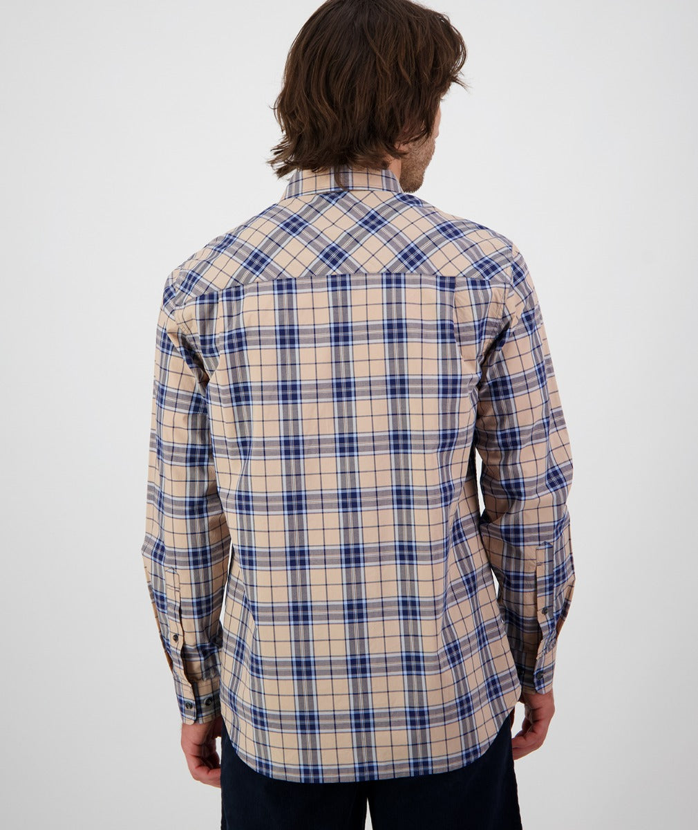 Glenpark Long Sleeve Shirt | Pebble/Navy Check - - Beechworth Emporium