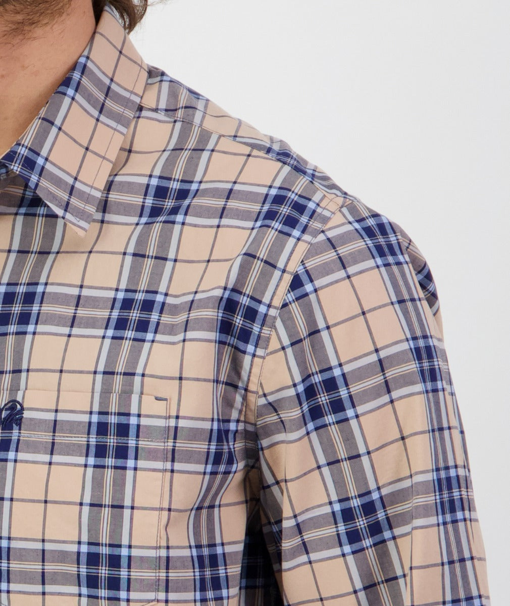 Glenpark Long Sleeve Shirt | Pebble/Navy Check - - Beechworth Emporium