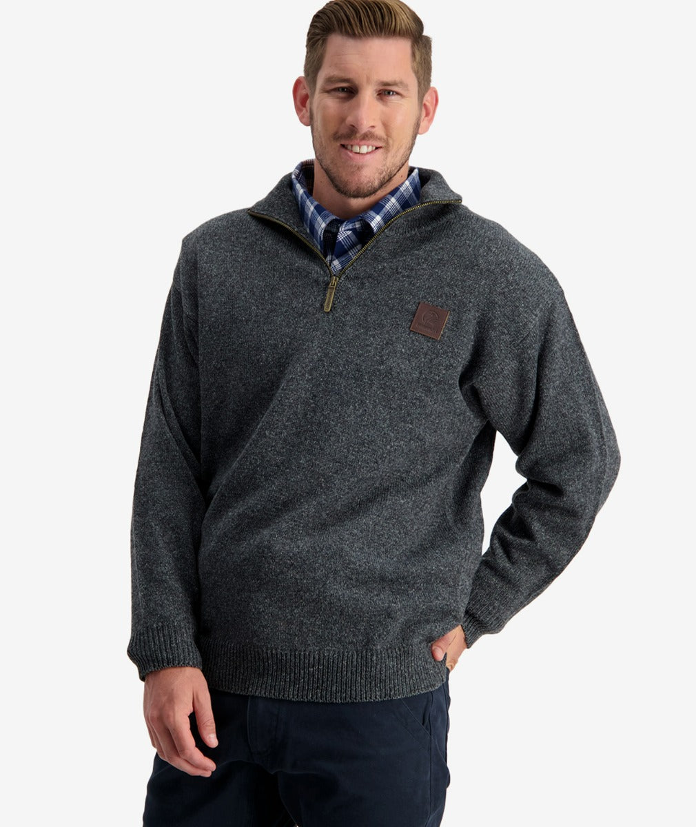 Mariner Zip Neck Sweater | Charcoal Marle - Swanndri - Beechworth Emporium