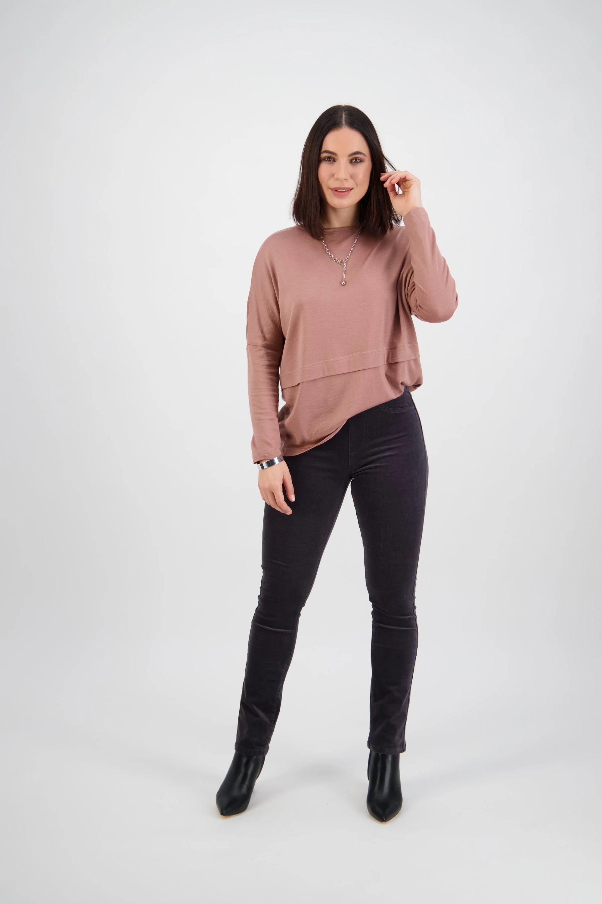 Slim Leg Full Length Cord Pull On | Charcoal -  - Beechworth Emporium