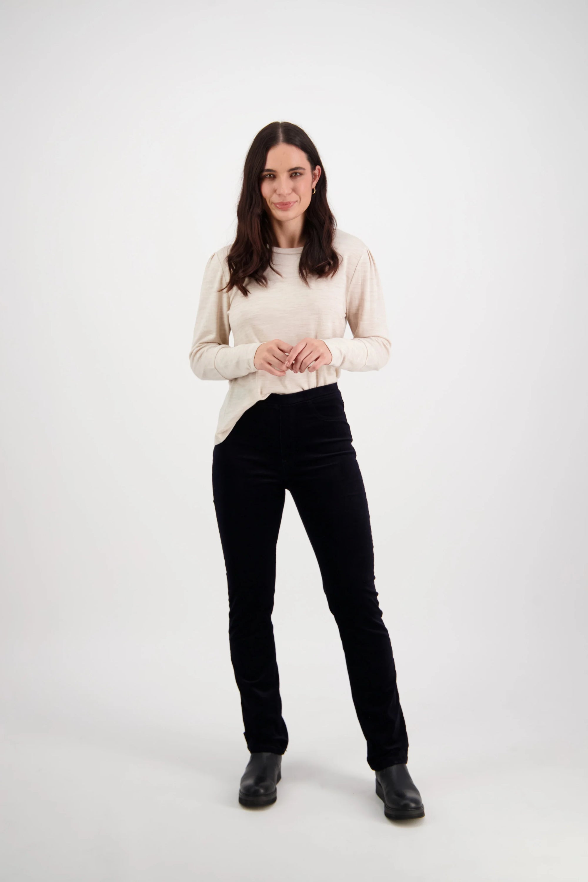 Slim Leg Full Length Cord Pull On | Midnight -  - Beechworth Emporium