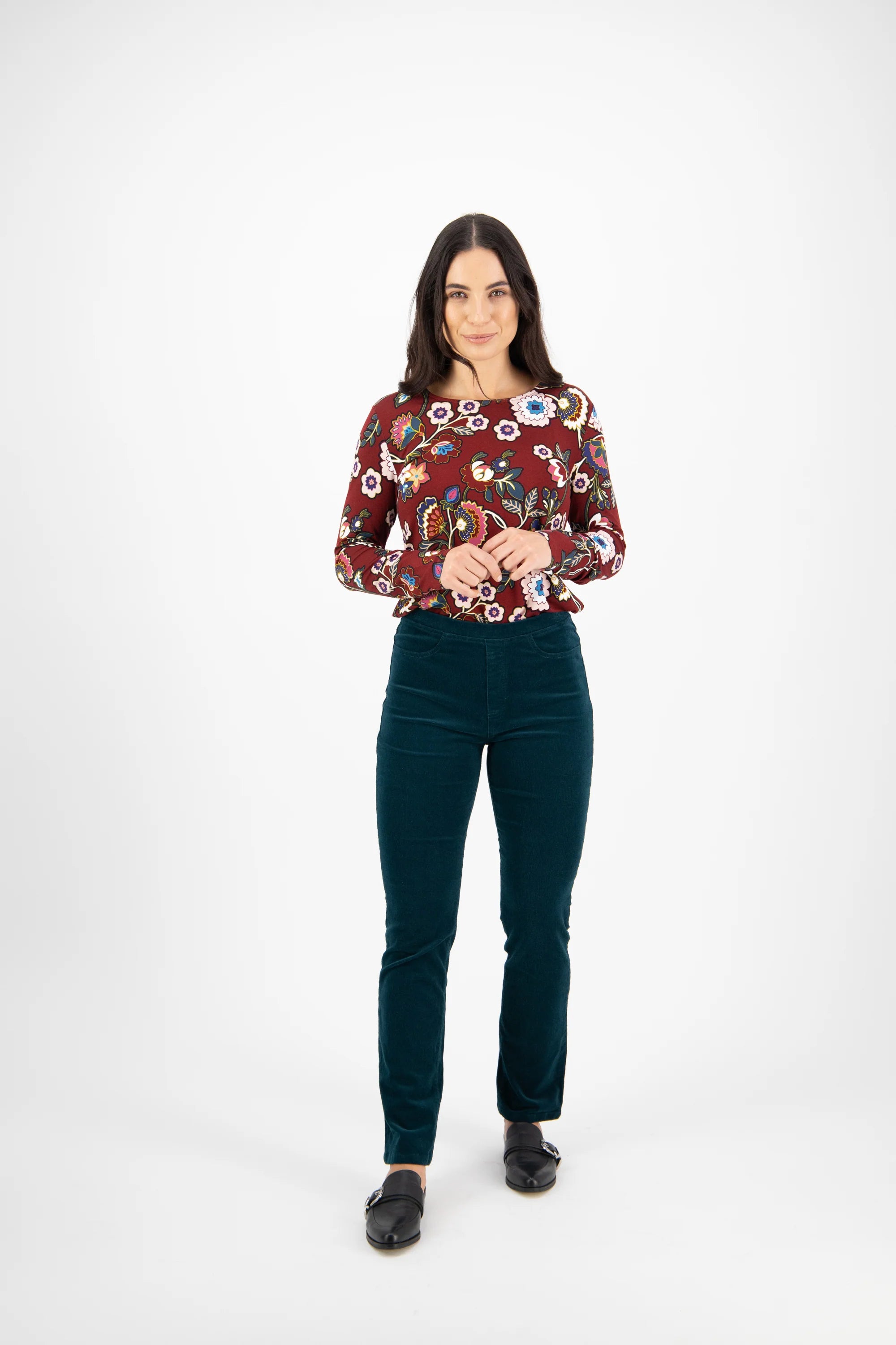 Slim Leg Full Length Cord Pull On | Peacock - Vassalli - Beechworth Emporium