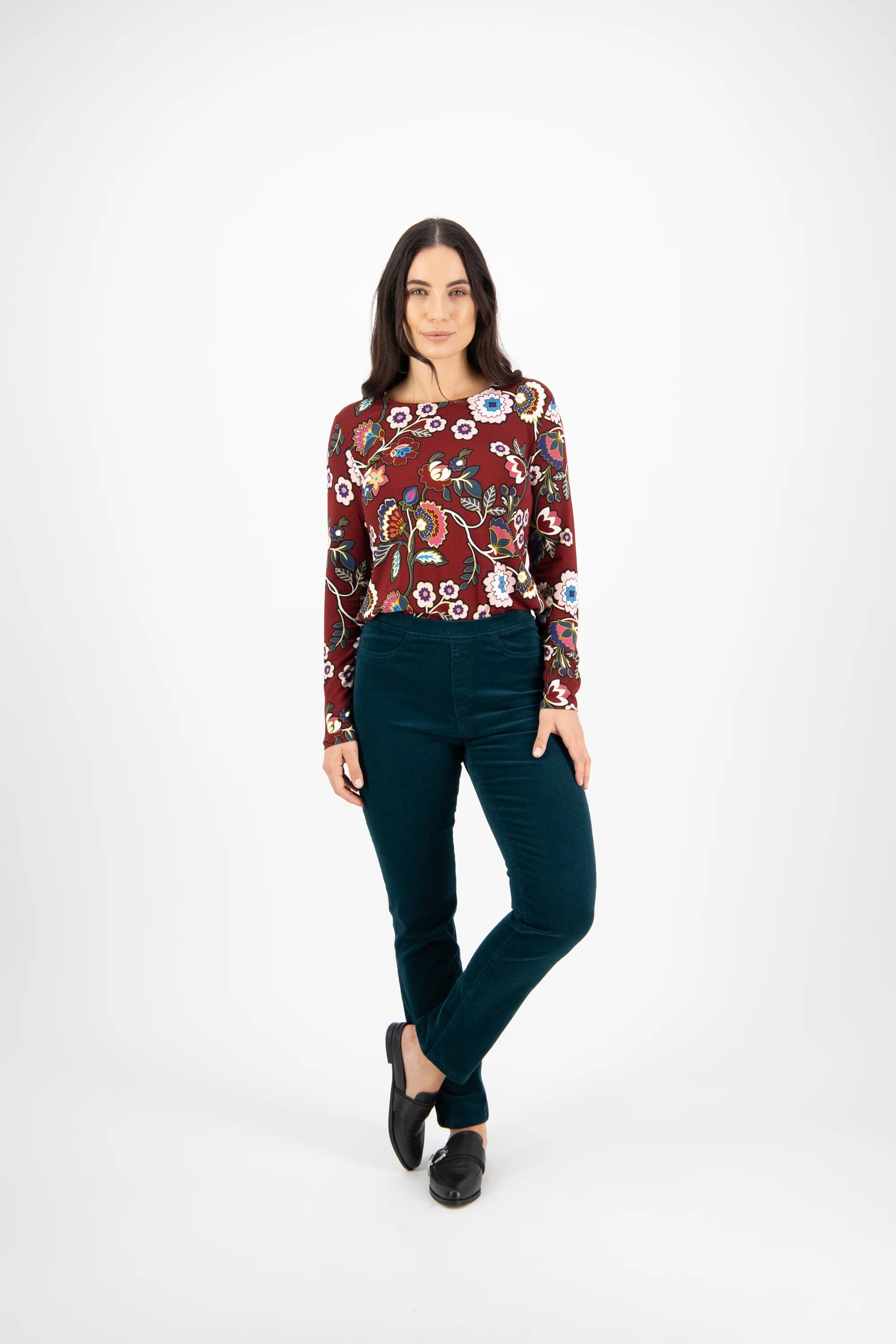 Slim Leg Full Length Cord Pull On | Peacock - Vassalli - Beechworth Emporium