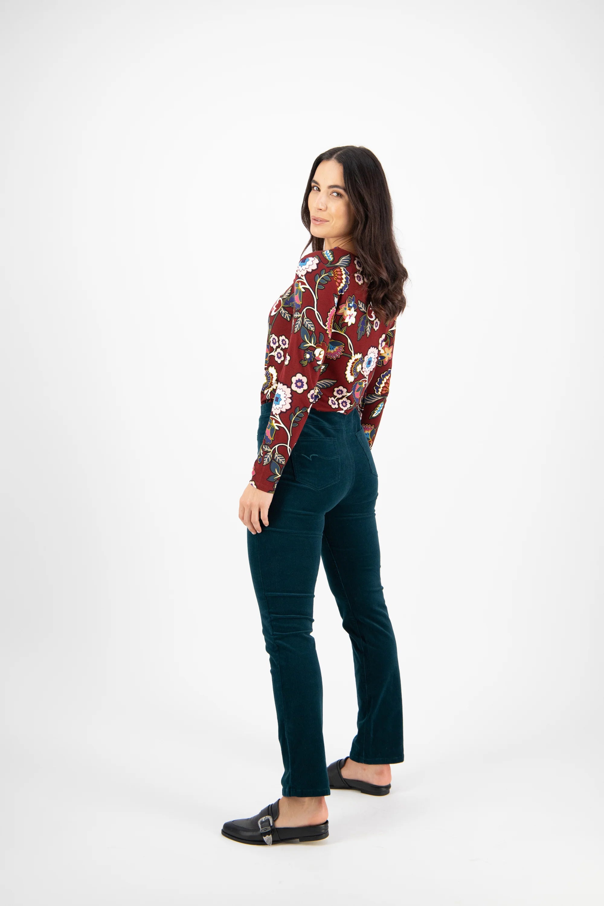 Slim Leg Full Length Cord Pull On | Peacock - Vassalli - Beechworth Emporium