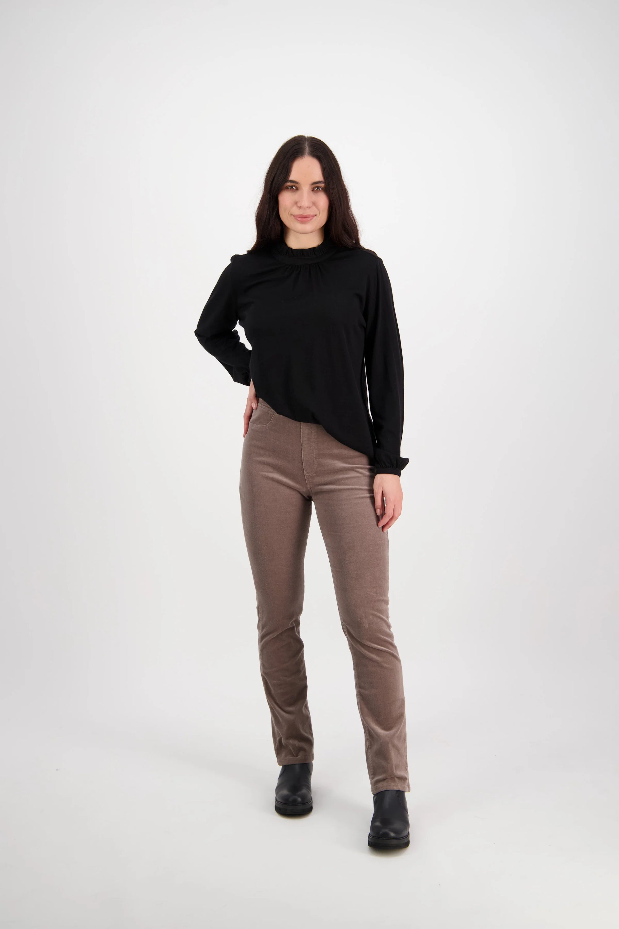 Slim Leg Full Length Cord Pull On | Taupe -  - Beechworth Emporium